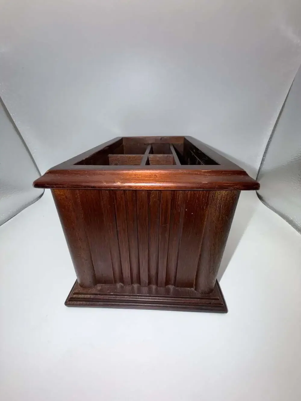 Vintage Dark Wood Desktop Organizer or Jewelry Valet with Fluted Exterior